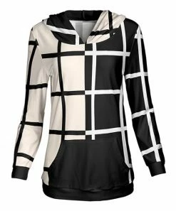 Lily | Black & Cream Windowpane Kangaroo-Pocket Hoodie - Women & Plus