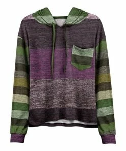Lily | Purple & Green Stripe Chest-Pocket Hoodie - Women & Plus