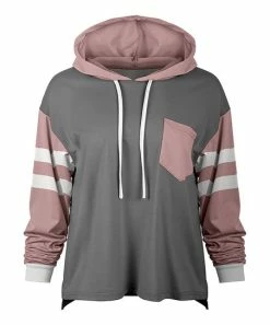 Lily | Gray & Taupe Stripe-Sleeve Pocket Hoodie - Women & Plus