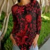 Lily | Black & Red Floral Crewneck Long-Sleeve Tunic - Plus