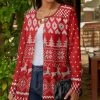 Lily | Red & White Fair Isle Crewneck Cardigan - Plus
