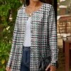 Lily | Pink & Blue Houndstooth Button-Up Cardigan - Women