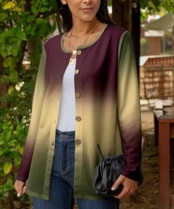 Lily | Plum & Green Gradient Button-Up Cardigan - Plus