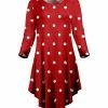 Lily | Red & White Polka Dot Asymmetrical-Hem Long-Sleeve Dress - Plus