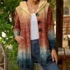 Lily | Rust & Navy Ombré Velvet Pocket Hooded Button-Up Cardigan - Women & Plus