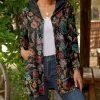 Lily | Black & Red Floral Velvet Pocket Hooded Button-Up Cardigan - Women & Plus