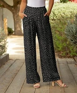 Lily | Black & Gray Pebble Pocket Wide-Leg Pants - Women & Plus