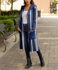 Lily | Navy & White Stripe Pocket Hooded Duster - Women & Plus