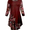 Lily | Red & Pink Floral Heart Asymmetrical-Hem Long-Sleeve Dress - Plus