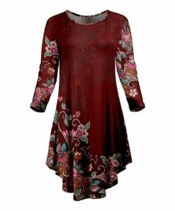Lily | Red & Pink Floral Heart Asymmetrical-Hem Long-Sleeve Dress - Plus