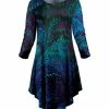 Lily | Navy & Turquoise Marble Drip Asymmetrical-Hem Long-Sleeve Dress - Plus