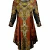 Lily | Rust & Olive Abstract Floral Asymmetrical-Hem Long-Sleeve Dress - Plus