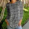 Lily | Gray & White Medallion Plaid Crewneck Tunic - Women & Plus