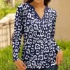 Lily | Blue & White Leopard Buttoned Notch-Neck Tunic - Plus