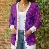 Lily | Purple & White Leaf Snap-Button Cardigan - Plus