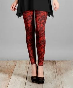 Lily | Red & Black Floral Leggings - Women & Plus