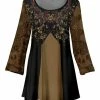 Lily | Black & Brown Floral Pleated Boatneck Tunic - Women & Plus