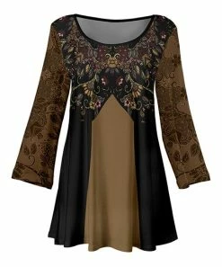 Lily | Black & Brown Floral Pleated Boatneck Tunic - Women & Plus