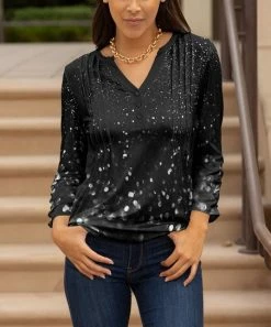 Lily | Black & White Abstract Pleated Button-Front Tunic - Plus