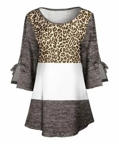 Lily | Gray & White Color Block Leopard Bow Three-Quarter Sleeve Tunic - Women & Plus