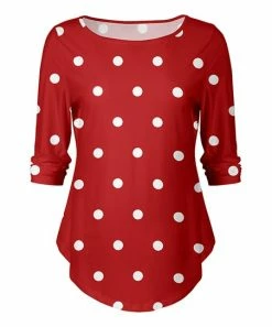 Lily | Red & White Polka Dot Boatneck Long-Sleeve Top - Plus