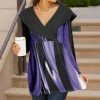 Lily | Black & Purple Abstract Collar-Accent Surplice Tunic - Plus