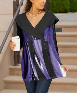 Lily | Black & Purple Abstract Collar-Accent Surplice Tunic - Plus
