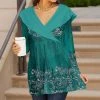 Lily | Turquoise & Lavender Floral Collar-Accent Surplice Tunic - Women