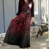 Lily | Black & Mauve Lace-Print Tie-Waist Maxi Shirt Dress - Plus