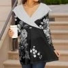 Lily | Black & Gray Floral Collar-Accent Surplice Tunic - Women