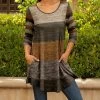 Lily | Brown & Gray Color Block Pocket Long-Sleeve Tunic - Women