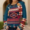 Lily | Blue & Red Geometric Crewneck Pullover - Women & Plus