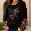 Lily | Black & Red Leopard Dragonfly Crewneck Pullover - Women & Plus