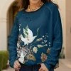 Lily | Blue & White Botanical Bird Crewneck Pullover - Women & Plus