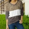 Lily | Tan & Gray Color-Block Leopard Three-Quarter Sleeve V-Neck Tunic - Plus
