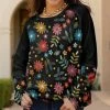 Lily | Black Floral Crewneck Pullover - Women & Plus