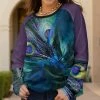 Lily | Teal & Purple Peacock-Feather Crewneck Pullover - Women & Plus