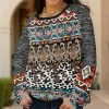 Lily | Brown & Gray Heather Leopard Geometric Abstract Crewneck Pullover - Women & Plus