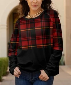 Lily | Black & Red Plaid Crewneck Pullover - Women & Plus
