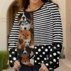 Lily | Black & White Stripe Polka Dot Dog Crewneck Pullover - Women & Plus
