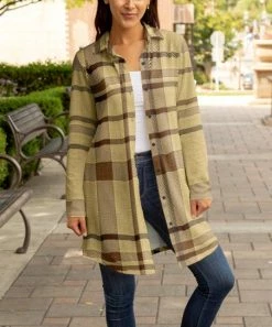 Lily | Beige & Brown Plaid Longline Shacket - Women