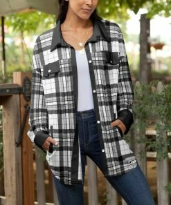 Lily | Black & White Plaid Geometric Shacket - Women