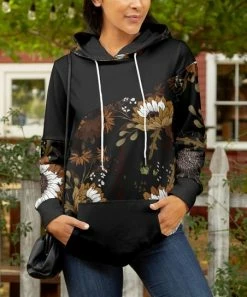 Lily | Black & Brown Floral Pocket Hoodie - Women