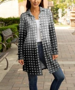 Lily | Black & Gray Ombré Plaid Longline Shacket - Plus