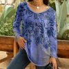 Lily | Blue & Brown Paisley Scoop Neck Long-Sleeve Tunic - Plus