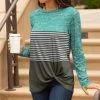 Lily | Gray & Turquoise Stripe Color Block Twist-Hem Long-Sleeve Tunic - Plus