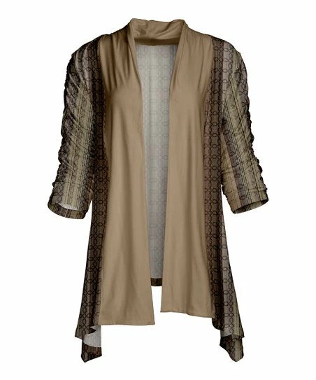 Lily | Mocha & Brown Abstract Open Cardigan - Plus 1 Lily | Mocha & Brown Abstract Open Cardigan - Plus