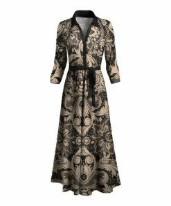 Lily | Black & Beige Paisley Tie-Waist Maxi Shirt Dress - Women