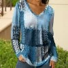 Lily | Blue & White Abstract Long-Sleeve V-Neck Tunic - Plus