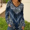 Lily | Blue & White Mandala Long-Sleeve V-Neck Tunic - Plus
